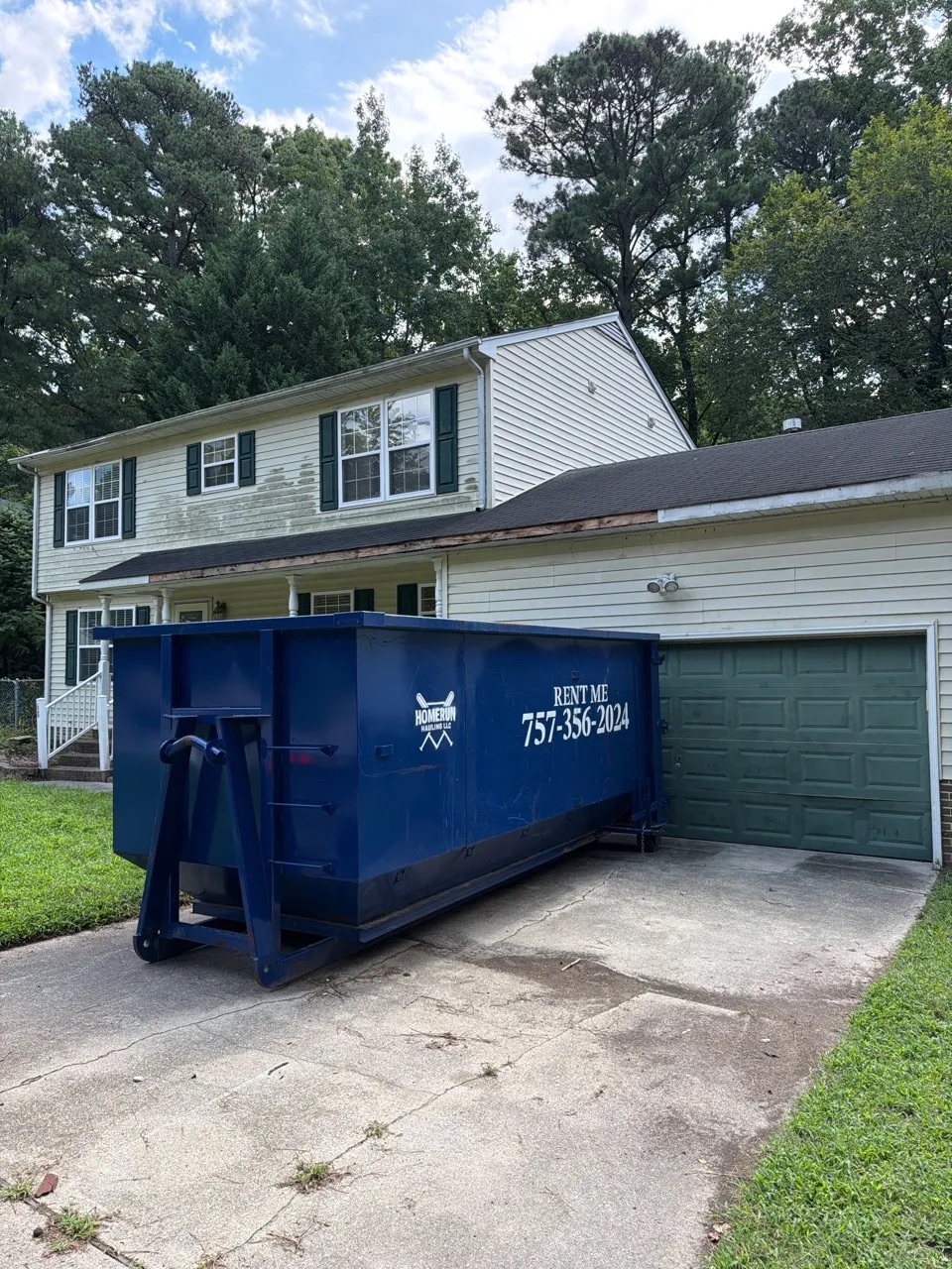Homerun Hauling 30-yard dumpster delivered in Hampton Roads, VA